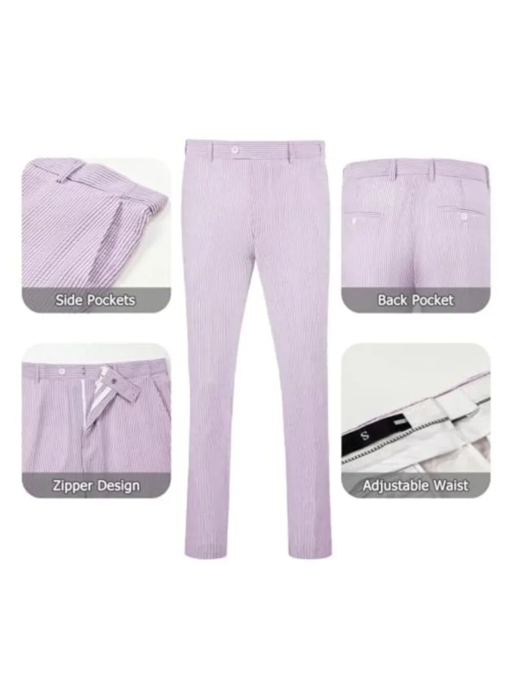 Seersucker Mens 2 Piece Slim Suit Set Lightweight Summer Blazer & Pant